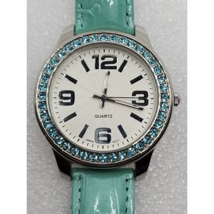 Guilloche Aqua Turquoise Marine Gem Bling Crystal Accent Tiffany Mint Blue Watch